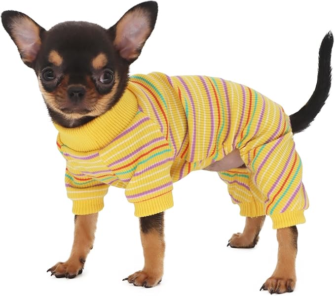LOPHIPETS Dog Pajama Onesie for Small Teacup Chihuahua Yorkie Puppy Cat Clothes Apparel-Yellow/XS