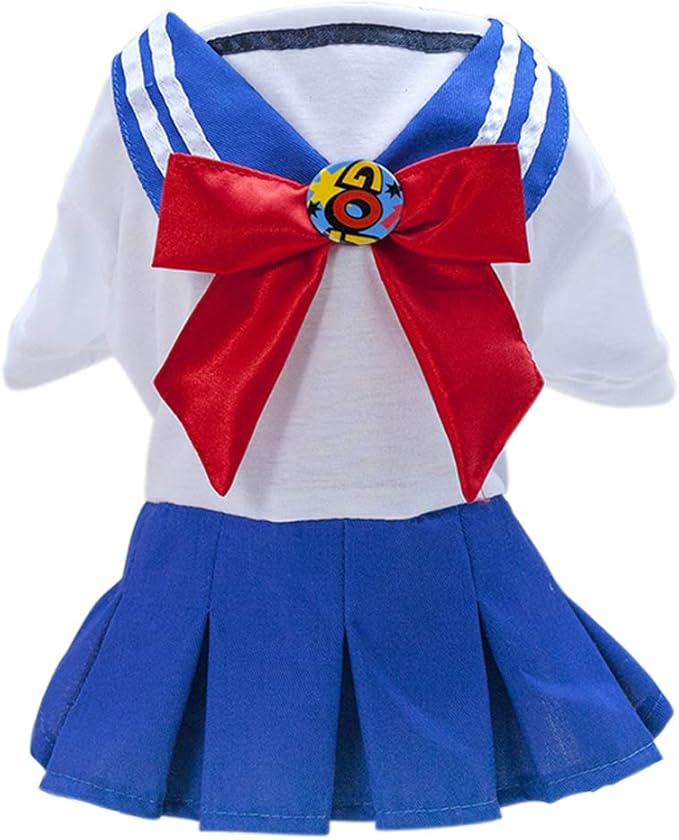 Tangpan Bow-Knot Student Cosplay Pet Costume Dog Skirt Camp Dress(Blue,M)