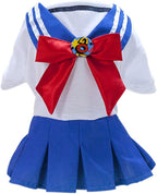 Tangpan Bow-Knot Student Cosplay Pet Costume Dog Skirt Camp Dress(Blue,S)