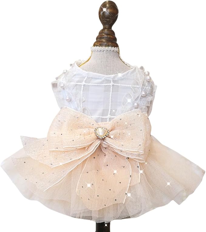 Fashion Sweet Puppy Dog Blingbling Princess Skirt Pet Dog Lace Cake Camisole Tutu Dress E-Champagne S