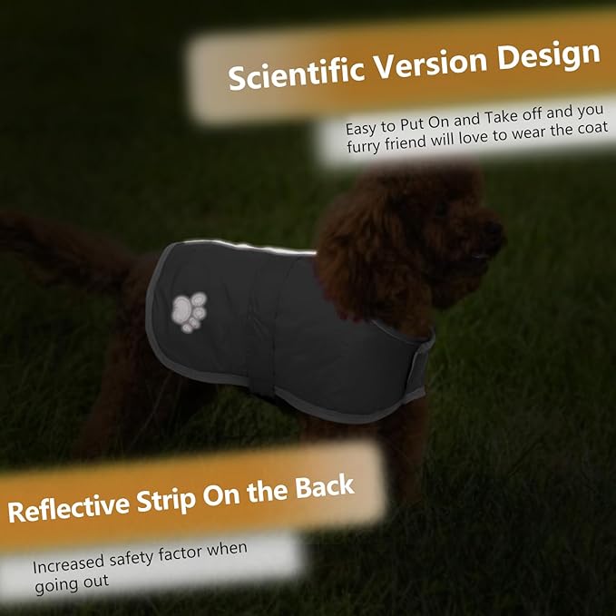 Queenmore Dog Winter Coat, Cold Weather Fleece Jacket for Dogs, Waterproof Reflective Reversible, for Small, Medium and Large Dogs (Grey, S)