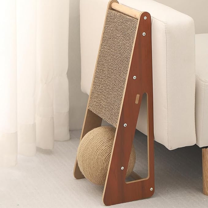 Vertical Cat Scratcher with Ball, 15.75Inch Cardboard Cat Scratcher for Indoor Cats, Sisal Cat Scratching Board, Wooden Cat Climbing Furniture for Wall Couch
