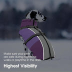 SUNFURA Dog Coat, Dog Jacket for Large Dogs with Harness Built in, Warm Pet Winter Coat Zip Up Snow Jacket with Furry Collar for Boston Terrier, French Bulldogs, Purple L