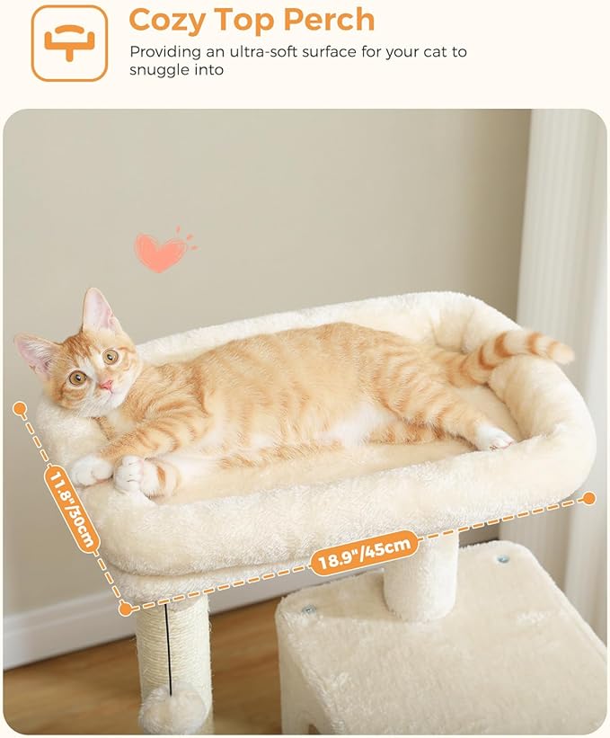PEQULTI Cat Tree for Large Cats with Metal Frame Big Hammock, Cat Tower for Indoor Cats with 2 Door Condo House, [56.3"=143cm] Multi-Level Cat Shelves with Scratching Posts and Top Perch, Beige