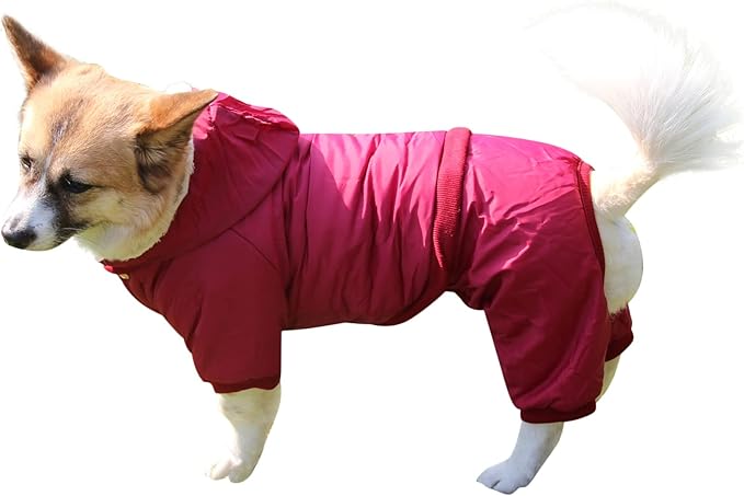 Fleece Lined Dog Coat with Detachable Hood and Detachable Hind Legs,Warm Puppy Jacket in Winter(Red XL)