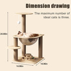24.7in Large Cat Tree for Indoor Cats, Cat Tower with Sisal Scratching Posts, Cat Activity Center with Cat House, Interactive Teaser Balls, Sturdy Wood Cat Climbing Tower for Kittens&Adult Cats, Beige