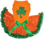 Petitebella Green Sequins Clover Puppy Dog Dress (Orange/Green Lace, XXX-Large)