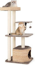 PETSITE 52 inch Cattail Cat Tree, Multi-Level Cat Tower with Scratching Posts, Cat Condo, Top Perch, Hanging Jingling Ball and Soft Washable Cushions, Modern Cat Tree for Indoor Cats