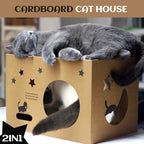 Cat Cardboard House with 2 PCS Scratching Pads，Large Cat Scratcher Bed Cat Scratchers Lounge for Indoor Cats with Corrugated Board Detachable Cat Scratcher Box for Cats.(Star)