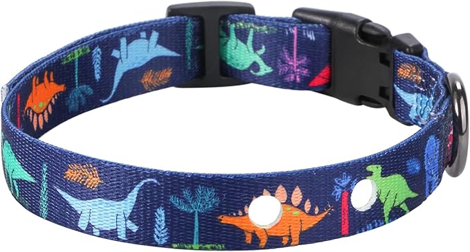 Rhea Rose 1 Inch Replacement Collar Strap Shock Collar with 2 Holes, Compatible with Nearly All Brands and Models of Underground Electric Dog Fences and Training Collars, Blue Dinosaurs