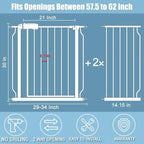 57.5-62" Extra Wide Baby Gate for Doorways,30" Tall Double Lock Mechanism Metal Dog Gate Pressure Mount，Automatic Closing Child Safety Gate,White