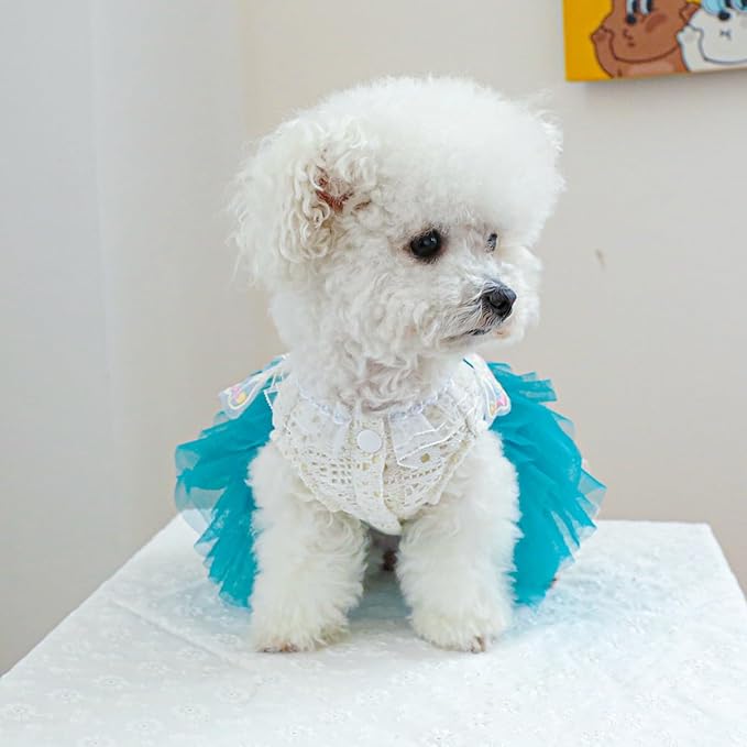 Fashion Sweet Puppy Dog Blingbling Princess Skirt Pet Dog Lace Cake Camisole Tutu Dress B-Blue XL
