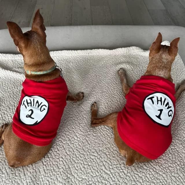 Dog Shirts for Pet Clothes Soft Breathable Puppy Shirts Pop Culture Thing 1 to Thing 9 Printed Pet T-Shirt (RED-3, XX-Large)
