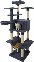Tangkula Tall Cat Tree, 63 Inch Large Cat Tower with Sisal Scratching Posts, Plush Top Perch, Condo, Hammock, Basket Bed, Dangling Balls & Jumping Platforms for Indoor Cats Large Adult (Dark Grey)