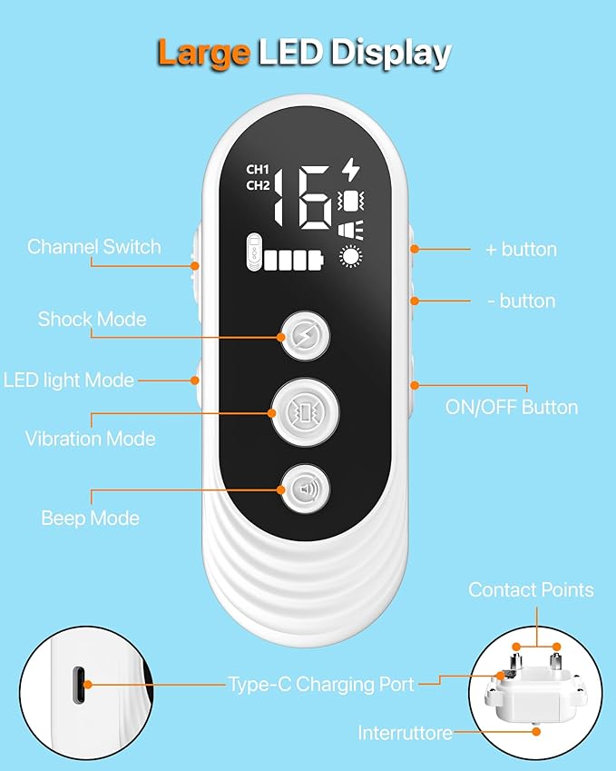 Dog Training Collar with Remote Control, 3300FT Rechargeable Shock Dog Training Collar for Small Medium Large Dogs, IPX7 Waterproof & 4 Safe Modes Flashlight Beep Vibration Shock