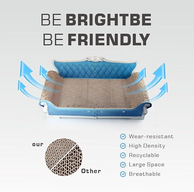 Sofa Shaped Cat Scratching Boards,Cat Scratcher Couch,Extra Large Cat Scratcher Bed 27.5inch for Large Cats Multi-Cats with Catnip(Blue)