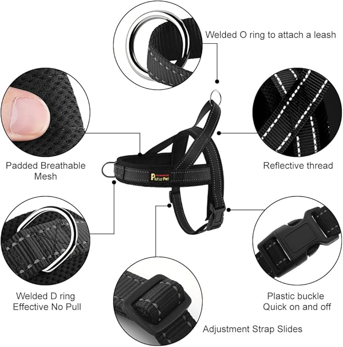 Plutus Pet No Pull Dog Harness with Breathable Mesh Padded, Adjustable Reflective Escape Proof Dog Harness, Quick Fit Dog Vest Harness for Small Medium Large Dogs(XS, Black)