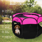 Portable Large Pet Cat Playpen for Indoor Outdoor Cats, Foldable Big Dog Playpen Tent Kennel Crate with Cover Enclosed for House Puppy Travel Camping (Large Size, Pink)