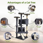 53-inch Cat Tree Tower for Indoor Cats,Cat Tree House Cat Furniture with Sisal Scratching Post,2 Cat Caves,Dangling Toys