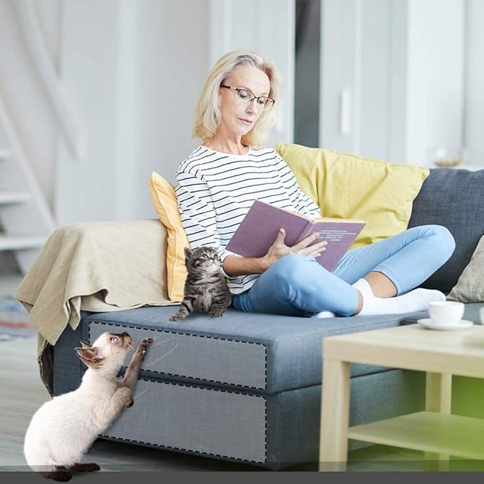 Cat Scratcher for Indoor Cats - 12x17 Inches, 8 PCS Furniture Protector, Wide Double Side Anti-Scratch Deterrent Tape, Pet Scratch Pad for Pretector Couch, Door, Wall, Carpet