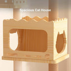 66.9” Wood Cat Tower with Sisal Scratching Post, Modern Cat Tree with 2 Acrylic Bowl, Cat Condo, Climbing Ladder & 3 Hanging Ball Toy, Multi-Level Cat Activity Center (66.9 inch)