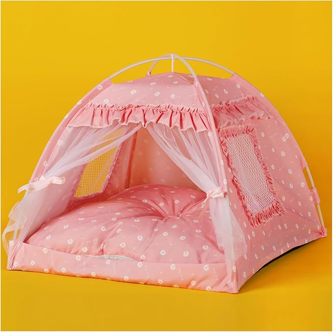 Cat Princess Bed Tent House - Kitty Cute Beds Indoor,Small Dog House Indoor/Outdoor Cave Nest Bed Small Dog Tent for Cat,Puppy Tents (19.6"x19.6"x17.7"/Pink)