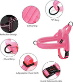 Didog Soft Flannel Padded Dog Vest Harness, No Pull/Quick Fit Reflective Dog Strap Harness, Easy for Training Walking (M:Chest 22-26", Pink)