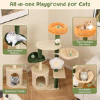 Tangkula Flower Cat Tree, Cute Cat Tower with Plush Top Perch, Cozy Condo, Sisal Scratching Post & Board, Dangling Ball, Curved Platform, Hammock, Floral Cat Tree for Indoor Cats