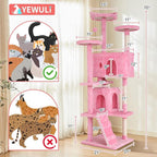 70in Cat Tree Cat Climbing Tower with Scratching Post, Cats House Perch Kitten Tree Condo Wood Playhouse, Pet Trees Tower for Indoor Cats, Pink