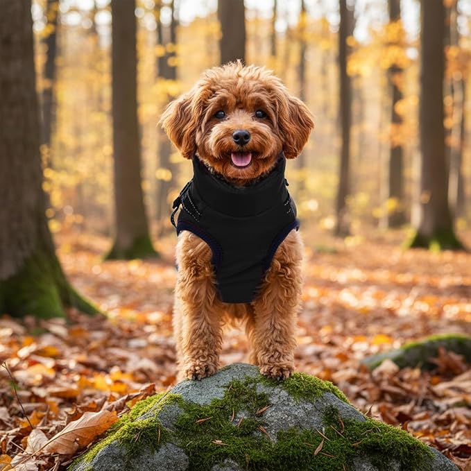 Dog Winter Coat with Harness Winter Jacket for Small Dogs Reflective Cold Weather Coats Warm Pet Vest Waterproof Snowsuit (Black, Small)