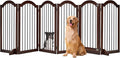 PrimeZone 144" Extra Wide Dog Gate - 36" Tall 6-Panel Solid Acacia Wooden Freestanding Puppy Gates with Door, Foldable Indoor Pet Fence for Doorways, Stairs, Support Feet Included, Brown