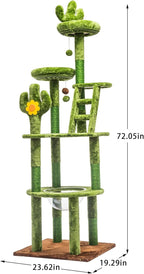 72in Cat Tree Tall Cat Tower for Indoor Cats with Transparent Capsule, Sisal Scratching Posts, Plush Perches, Multi-Level Cat Activity Center Furniture for Kittens and Large Cats (Green, 72.05in)