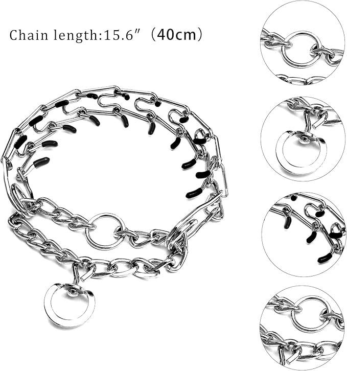 Dog Prong Collar,Choke Collar for Dogs Pinch Training Collar,Detachable Adjustable Choke Collar with Comfort Rubber Tips, Metal Adjustable Large Middle Dog Pet Pinch Collar