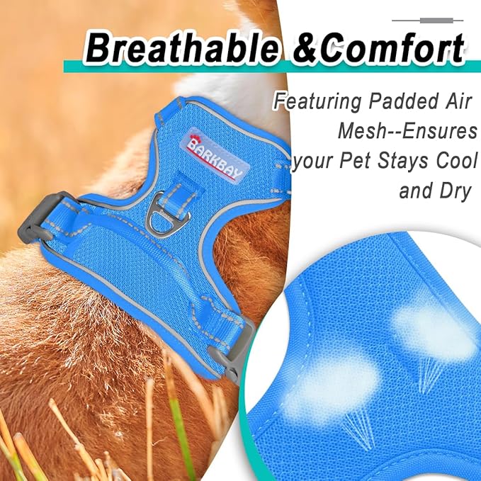 BARKBAY Dog Harness No Pull Mesh for Large Dogs - Adjustable, Reflective, Comfortable, No Choke, Heavy-Duty - Perfect for Outdoor Training, Walking, and Hiking - Strong & Durable - L & Blue Mesh