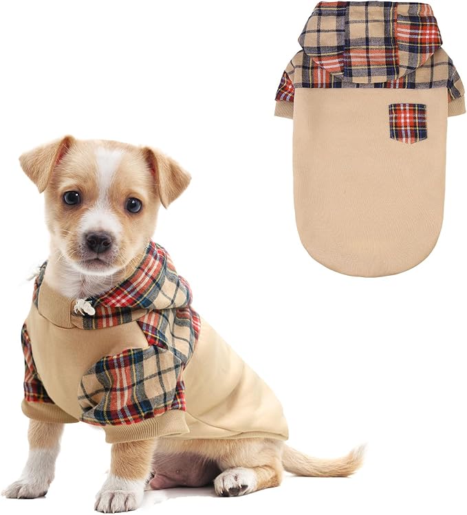 Plaid Dog Hoodie: Warm Sweatshirt with Hat, Leash Hole, Soft Fleece Pullover for Small to Large Dogs
