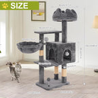 Cat Tree Tower with Metal Frame Hammock, 40'' Cat Trees for Indoor Cats Large Adult, Cat Towers with Scratching Post, Cats Condo Furniture with Cloud Top Perch, Cats Climbing Tower for Kittens(Grey)
