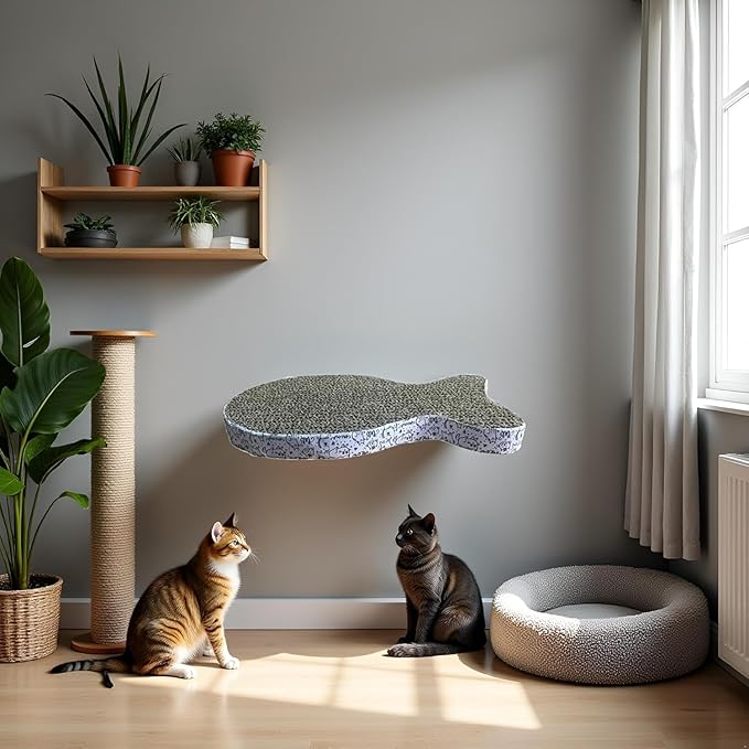 Cat Scratching Board Premium Scratch Textures Cardboard Anti-Scratch Stress Relieve Indeformable Fish Self-Adhesive Scratching Board(28×15×2.5 cm)