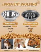 Elevated Dog Bowls for Medium Size Dogs, Non-Slip Dog Feeder with 1*Stainless Steel Dishes & 1*Slow Feeder Bowl, 5 Heights Adjustable Raised Bowls to 3.15″-8.66″-9.84″-11.02″-12.2″