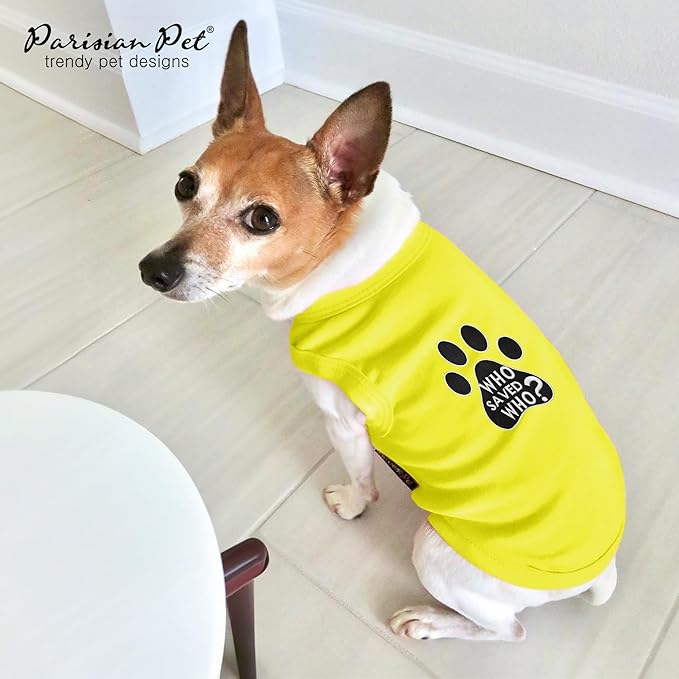Parisian Pet Dog Shirt – 100% Cotton Shirts for Large Dogs - Sleeveless Yellow Puppy Vest with Paw Print – Breathable Pet Apparel – Pullover Summer Dog Clothes - Stretchy Funny T Shirts for Dogs