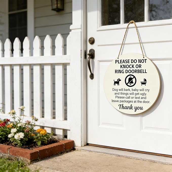 Baby Sleeping Sign For Front Door Do Not Ring Doorbell Sign Wooden Do Not Knock Or Ring Doorbell Signs Baby Sleeping No Doorbell Signs For New Parents Gifts
