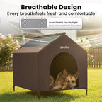 42" 2-in-1 Dog House for Medium Dogs, Elevted Dog House Outdoor/Indoor, Puppy Shelter Outside,Water Resistant 600D PVC and Durable 2x1 Textilene Raised Dog Bed(Brown)