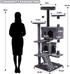 54" Cat Tree for Indoor Cat, Multi-Level Pet House w/Cat Perch, Scratch Post, Plush Toy, Perfect Pet Gift, Light Gray
