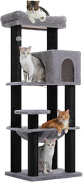 Large Cat Tree for Indoor Cats Large Adult, 57.8" Heavy Duty Cat Tower with Reinforced Scratching Posts (φ3.7in) and Plush Larger Hammock for Maine Coon & Big Cats, Supports 30lbs, Black