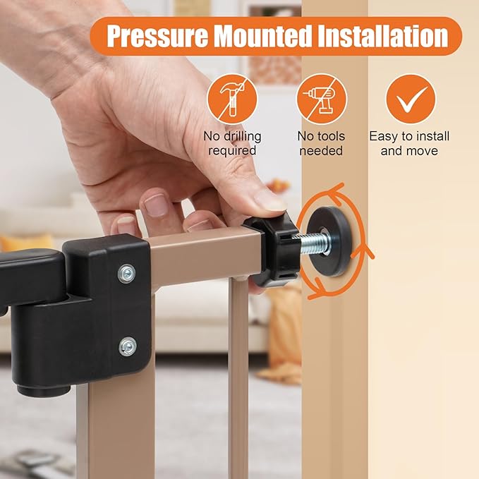 keny Extra Wide Baby Gate - 29" to 47.3" Auto Close Safety Gate, Pressure Mounted, No Drilling, Brown