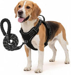 No Pull Dog Harness and Leash Set for Medium Dogs – Adjustable Reflective Breathable Soft Padded Easy Control Dog Harness for Training & Walking, Black (Medium)