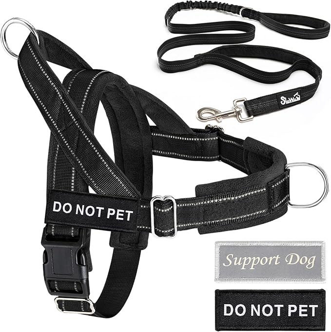 Lukovee No Pull Dog Harness & Leash Set - Heavy Duty Dog Vest Harness with Soft Padded for Medium Large Dogs, Adjustable Reflective Tactical Pet Harness for Easy Walk and Training (L, Black)