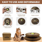 U-Shaped Accordion Cat Scratcher with Interactive Ball - Cute Cartoon Design, Scratch-Resistant, Pet-Safe for Feline Entertainment & Claw Care