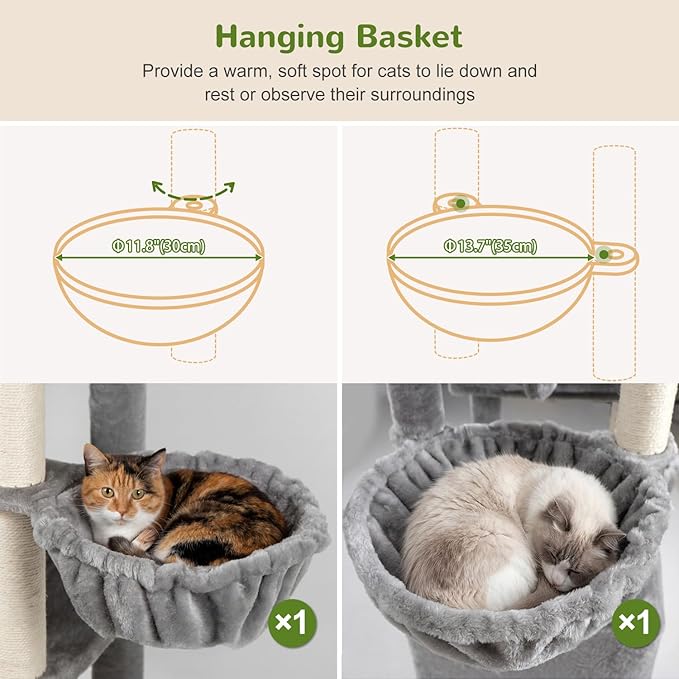 Globlazer 82 Inch Cat Tree for Large Cats, Multi-Level Tall Cat Tower for 4+ Cats with 2 Condos & 3 Perches, Stable No-Wobble Large Base, Space-Saving Corner Furniture, F82B, Light Gray