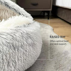Cat Bed Round Fluffy Hooded Cat Bed Cave, Anti-Anxiety Cave Bed with Hooded Blanket, Cozy Cuddler Luxury Puppy Pet Bed, Anti-Slip Bottom and Machine Washable (Grey, Large)