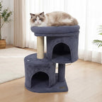 PETSITE 26-inch Small Cat Tree, with Sisal Scratching Post, Double Comfy Condos, and Spacious Top Perch, Ideal for Indoor Cats and Kittens (Dark Grey)